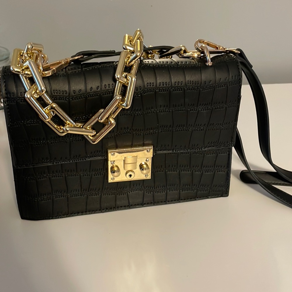 ASOS cross body black crocodile bag